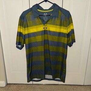 Oakley Men's Polo Shirt - Blue and Yellow Stripes